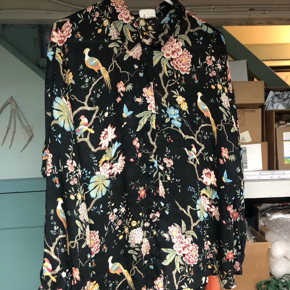 GP & J x H&M size 14 button down floral bird print shirt